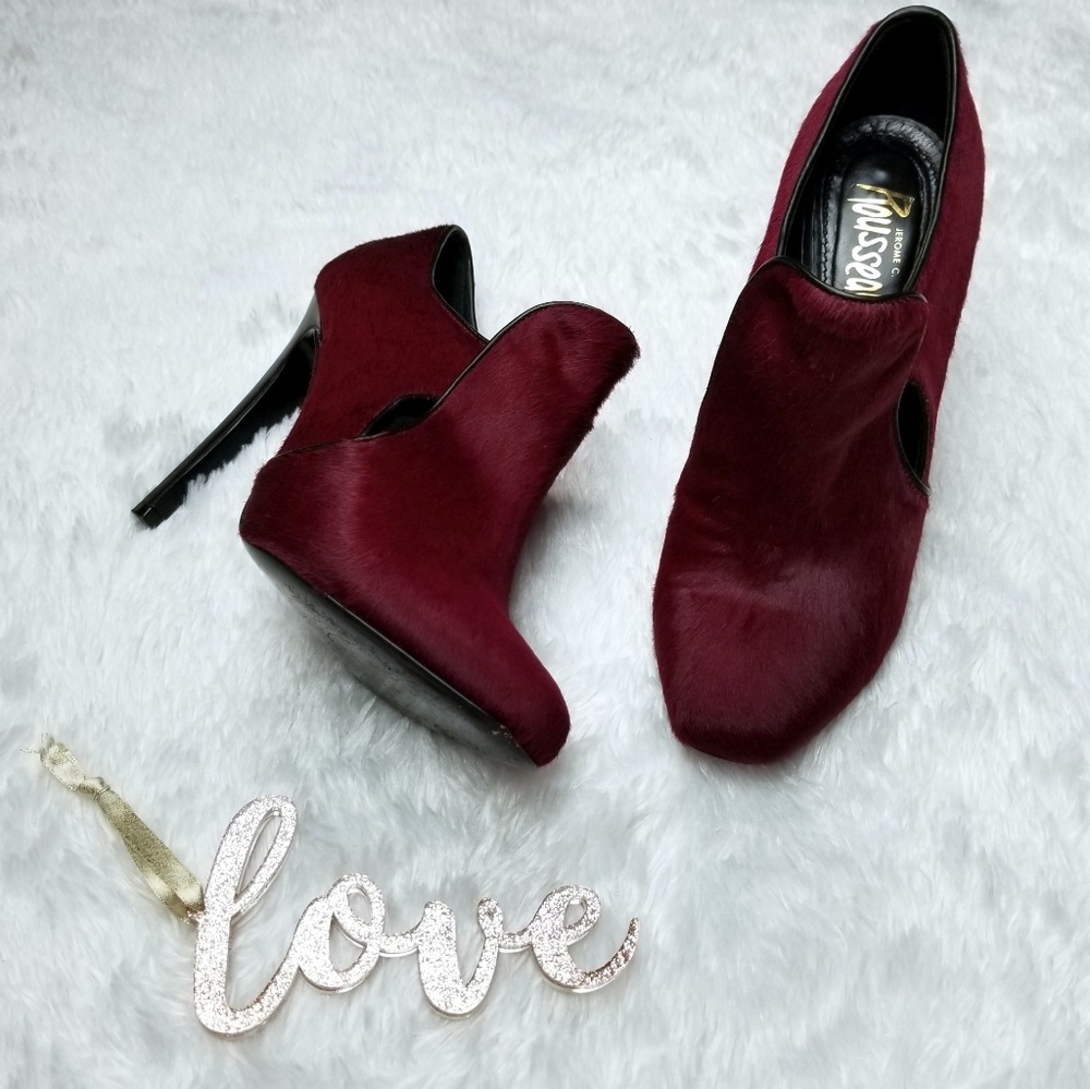 Jerome C Rosseau Oxblood Calf Hair Booties, 37